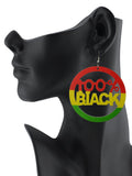 Women's Afrocentric 100% Black Encircled Wood Dangle Pierced Earrings