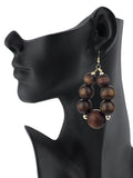 Women's Wooden Ball Bead Hoop Dangle Pierced Earrings Set