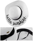 C.C Women's Paper Weaved Crushable Beach Embroidered Quote Floppy Brim Sun Hat, Hello Sunshine