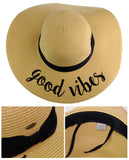 C.C Women's Paper Weaved Beach Time Embroidered Quote Floppy Brim Sun Hat