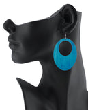 Women's Large Oval Flat Wood Dangle Pierced Earrings