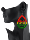Women's Rasta Slogan All Lives Matter Wood Teardrop Dangle Pierced Earrings