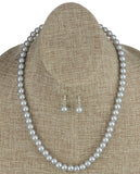 Women's 7mm Simulated Pearl Necklace with Stretch Bracelet and Ball Earrings