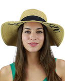 C.C Women's Paper Weaved Beach Time Embroidered Quote Floppy Brim Sun Hat