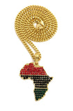 Colored Stone Pan Africa Continent Pendant with 3mm 24" Cuban Chain Necklace