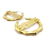 BOSS Charm Bamboo Door Knocker Hoop Pincatch Earrings, Gold-Tone