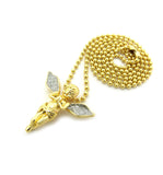 Dusted Extended Wing Pray Angel Micro Pendant w/ Chain Necklace