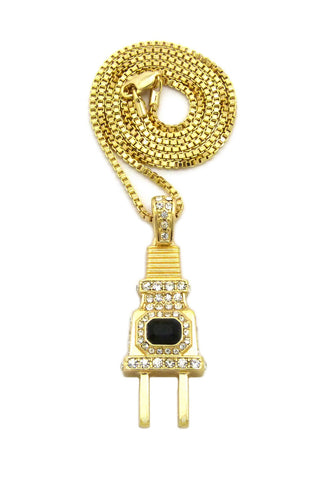Colored Center Gemstone Power Plug Pendant with Chain Necklace New on Amazon