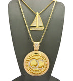 Stone Stud Sailboat & Initials QC Pendant Set w/Box Chain Necklaces, Gold-Tone