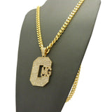 Stone Stud Hip-Hop CMG Record Label Initials Pendant w/6mm 24" Box Cuban Chain, Gold-Tone