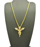Stone Stud Extended Wing Praying Angel Pendant w/ Chain Necklace