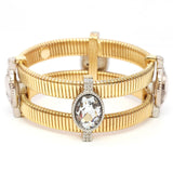 Women's Clear Oval Stone 2 Row Metal Bracelet