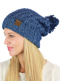 C.C Women's Chenille Soft Stretchy Pom Cuffed Knit Beanie Cap Hat