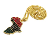 Colored Stone Pan Africa Continent Pendant with 3mm 24" Cuban Chain Necklace