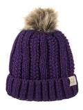 C.C Kids' Children's Cable Knit Faux Fuzzy Fur Pom Fleece Lined Cuff Beanie