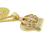 Stone Stud Royal Crown Pendant w/6mm 30" Cuban Chain Necklace, Gold-Tone