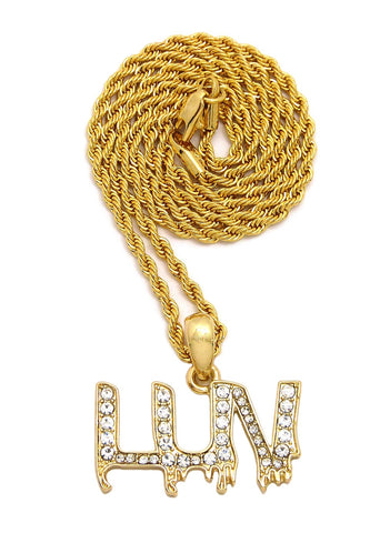 Stone Stud LUV Drip Effect Micro Pendant with Rope Chain Necklace