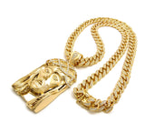 Crown of Thorns Jesus Head Pendant with 12mm 30" Iced Out Cuban Chain Necklace in Gold-Tone