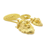 King Lion Pendant Set w/ Rope and Cuban Chain Necklaces in Gold-Tone