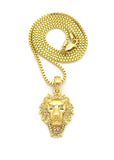 Stone Stud Mane Lion Head pendant Chain Necklace, Gold-Tone