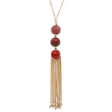 Women's Round Bead with Chain Tassel Dangling Pendant with 30" Chain Necklace