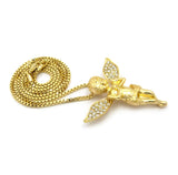 Stone Stud Praying Extended Wing Angel with Chain Necklace