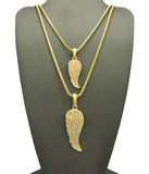 Dual Stone Stud Angel Pendant Set w/ 2mm 24" & 30" Box Chain Necklaces in Gold-Tone