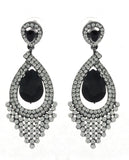 Dazzling Chandelier Teardrop Black Stone Dangling Earrings in Black