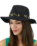C.C Teardrop Dent Paper Woven Panama Sun Beach Hat with Camouflage Band