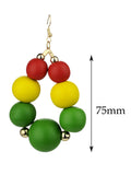 Women's Wooden Ball Bead Hoop Dangle Pierced Earrings, Mix