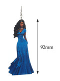 Women's Exquisite African Ebony Model Dangle Pierced Earrings, Gown