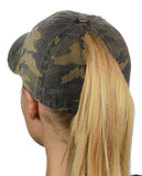 Ponyflo Ponytail Messy High Bun Distressed Adjustable Cotton Baseball Cap