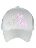 C.C Ponycap Color Changing Embroidered Quote Adjustable Trucker Baseball Cap, Rosé All Day, Navy