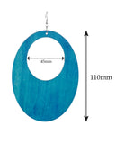 Women's Large Oval Flat Wood Dangle Pierced Earrings