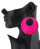 Women's Large Round Flat Wood Dangle Pierced Earrings