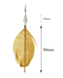 Women's Bohemian Long Feather Stone Stud Link Chain Dangle Pierced Earrings