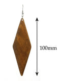 Women's Wooden Elongated Diamond Shape Dangle Pierced Earrings