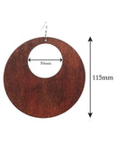 Women's Large Round Flat Wood Dangle Pierced Earrings