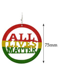 Women's Rasta Slogan All Lives Matter Wood Encircled Dangle Pierced Earrings