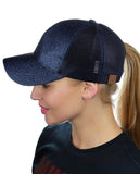 C.C Ponycap Messy High Bun Ponytail Adjustable Glitter Mesh Trucker Baseball Cap