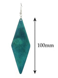 Women's Wooden Elongated Diamond Shape Dangle Pierced Earrings