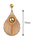 Women's Gold-Tone Round Stud Wood Dangle Pierced Earrings