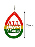 Women's Rasta Slogan All Lives Matter Wood Teardrop Dangle Pierced Earrings