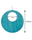 Women's Large Round Flat Wood Dangle Pierced Earrings