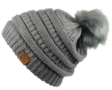 NYFASHION101 Soft Stretch Cable Knit Faux Fur Pom Pom Beanie Hat