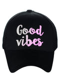 C.C Ponycap Color Changing Embroidered Quote Adjustable Trucker Baseball Cap, Good Vibes