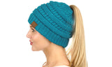 C.C Sparkly Sequin Cable Knit Messy High Bun Ponytail Beanie