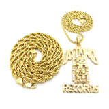 Polished Last Kings Record Label Pendant Rope Chain Necklace Set in Gold-Tone