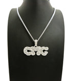 Stone Stud CMG Initials Rapper Pendant with 3mm 24" Cuban Chain Necklace