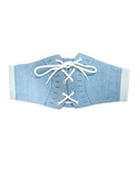 NYFASHION101 Women's Denim Lace-Up Corset Stretch Waist Belt, Light Blue Denim